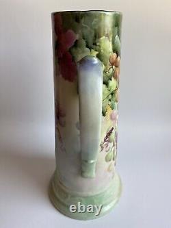 Antique B & C Limoges France Porcelain Hand Painted Grapes Pitcher/Vase 13,5H