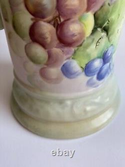 Antique B & C Limoges France Porcelain Hand Painted Grapes Pitcher/Vase 13,5H