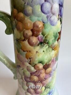 Antique B & C Limoges France Porcelain Hand Painted Grapes Pitcher/Vase 13,5H