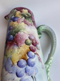 Antique B & C Limoges France Porcelain Hand Painted Grapes Pitcher/Vase 13,5H