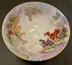 Antique B & Co. Limoges France Punch Bowl and Stand Handpainted Grapes