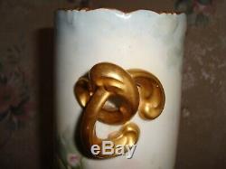Antique Bavaria Hand Painted Vase, Roses & Gold, Very Large 16 3/4