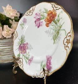 Antique Charles Ahrenfeldt Limoges France Dinner Plates (12) 9.75W Floral Gilt