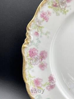 Antique Charles Ahrenfeldt Limoges Plate Set Of 12 Gold Pink Rose Floral 9.5in