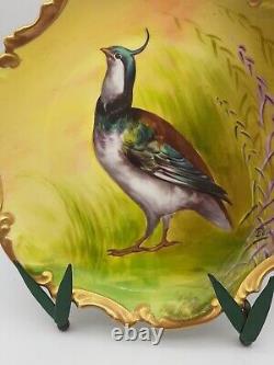 Antique Coronet Limoges Hand Painted Bird Plate Wild Quail Charger Signed Edmond
