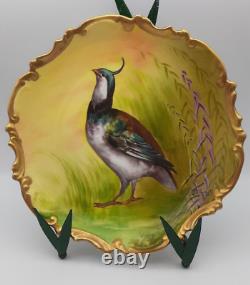 Antique Coronet Limoges Hand Painted Bird Plate Wild Quail Charger Signed Edmond