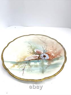 Antique D&C France Hand Painted Scalloped Plate with Oysters and Sea Urchin Rare