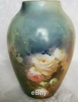 Antique D&C Limoges France Hand Painted Roses Vase GORGEOUS Roses All Over 8