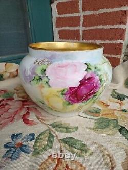 Antique Elite Limoges France Hand Painted Floral Roses Porcelain Jardiniere 11