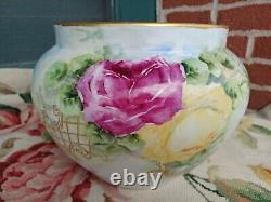 Antique Elite Limoges France Hand Painted Floral Roses Porcelain Jardiniere 11