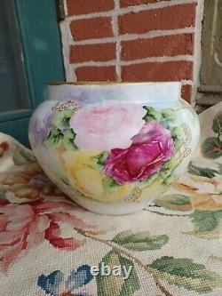 Antique Elite Limoges France Hand Painted Floral Roses Porcelain Jardiniere 11