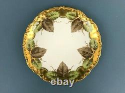 Antique Elite Limoges France Hand Painted Leaf Plate Heavy Gold Trim Artist Sign