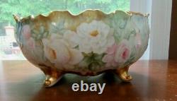 Antique Elite Limoges Gold Encrusted Hand Painted Center Footed Bowl 10.5 Roses