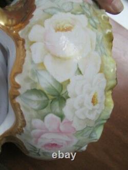 Antique Elite Limoges Gold Encrusted Hand Painted Center Footed Bowl 10.5 Roses