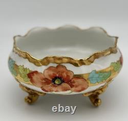 Antique Elite Works Limoges Footed Bowl Hand Painted by Artist Suz