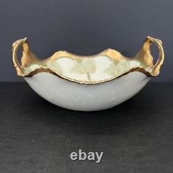 Antique Elite Works Limoges France 9 Double-Handled Bowl Dish Hand Painted Gold