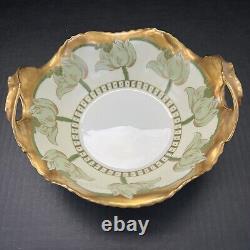 Antique Elite Works Limoges France 9 Double-Handled Bowl Dish Hand Painted Gold