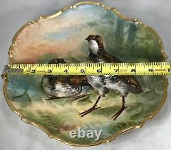 Antique Estate Limoges France Hand Painted Bird Birds Charger Plate Gold Gilt