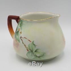 Antique Estate Limoges Hand Painted Berry Motif Lemonade Pitcher With Six Cups