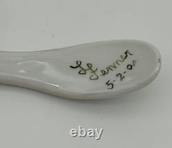 Antique Floral Limoges Hand Painted Punch Bowl Ladle Signed L. Lenner 5-2-00