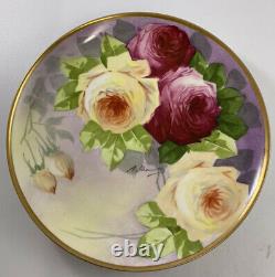 Antique France Limoges Coronet Hand Painted Signed Plate Roses & Gold 9