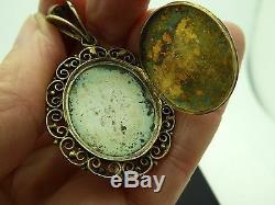 Antique French 1900 Sterling Gold Wash Hand Painted Enamel Woman Bird Locket