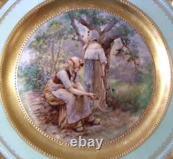 Antique French Hand Painted Fine Porcelain Peasant Women Cabinet Plate