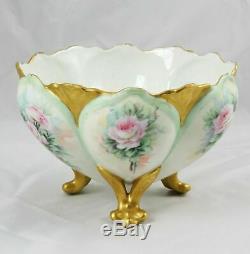 Antique French Hand Painted Limoges Porcelain Pink Rose Center Bowl 9 x 5.5