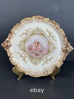 Antique French Hand Painted Ls&s Limoge Angel Gilt Plate 12.25W