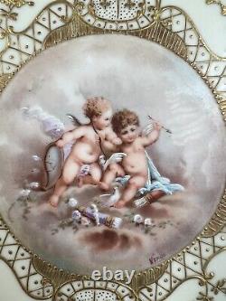 Antique French Hand Painted Ls&s Limoge Angel Gilt Plate 12.25W