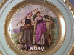 Antique French Hand Painted Porcelain Landscape Women Sheep Cabinet Plate