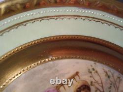 Antique French Hand Painted Porcelain Landscape Women Sheep Cabinet Plate