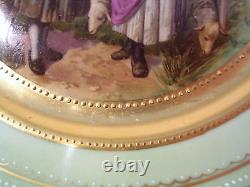 Antique French Hand Painted Porcelain Landscape Women Sheep Cabinet Plate