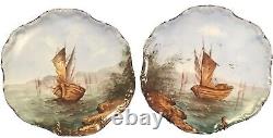 Antique French Handpainted Flambeau Limoges Wall Plaques (2) c. 1890-1914