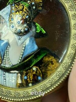 Antique French Hinged Bronze Box With Limoge Hand Painted Enamel Portrait