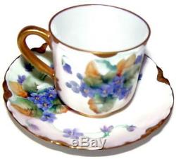Antique French Limoges Coffee Tea Set 29 Pieces Handpainted with Violets & Gold