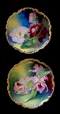 Antique French Limoges Hand Painted Pair Of Porcelain Decorative Plates Chargers