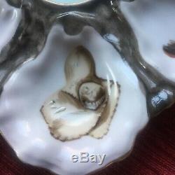 Antique French Limoges Hand-painted Porcelain Oyster Plate Exc