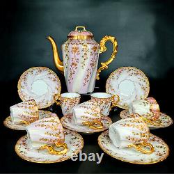 Antique French Limoges Hand-painted Tea/ coffee Set of 15 pieces, 1862-1900