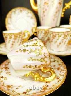 Antique French Limoges Hand-painted Tea/ coffee Set of 15 pieces, 1862-1900