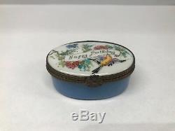 Antique French Limoges Peint Main Hand Painted Happy Birthday Trinket Pill Box