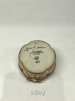 Antique French Limoges Peint Main Hand Painted Pink Flower Trinket Pill Box