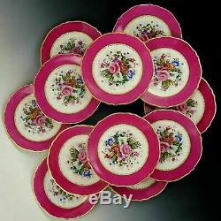 Antique French Limoges Porcelain Hand Painted Pink Dessert Plates Tray Set Gold