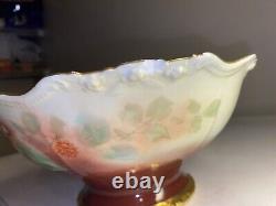 Antique French Pickard hand painted Limoges China punch bowl cranberries Gold