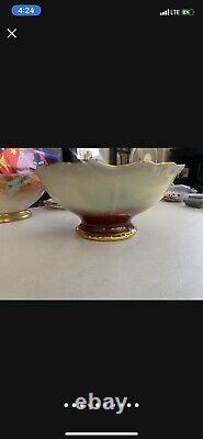 Antique French Pickard hand painted Limoges China punch bowl cranberries Gold