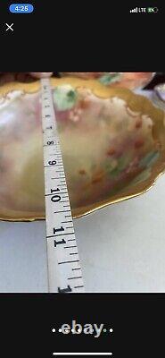 Antique French Pickard hand painted Limoges China punch bowl cranberries Gold