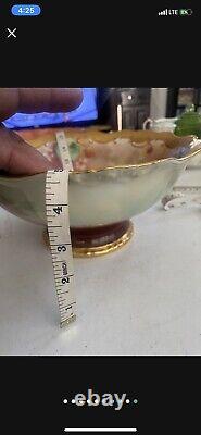 Antique French Pickard hand painted Limoges China punch bowl cranberries Gold