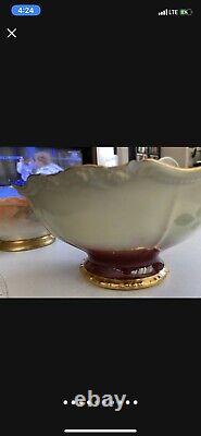 Antique French Pickard hand painted Limoges China punch bowl cranberries Gold