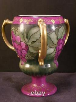 Antique French Porcelain HAND PAINTED Loving Cup Limoges Belleek Trophy Vase 3 H