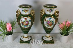 Antique French vieux paris porcelain Caryatid figurine floral hand paint vases